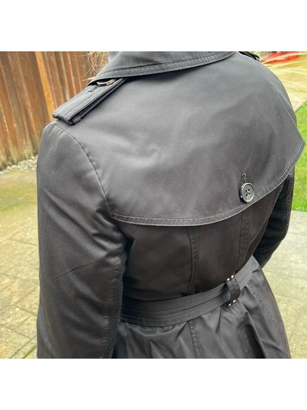 BLACK women’s double breasted trench coat - Picture 8 of 9